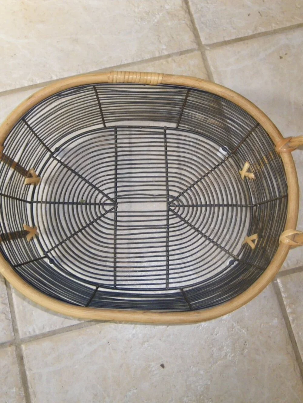 Wood & Metal Wire Fruit Basket w/ Handles